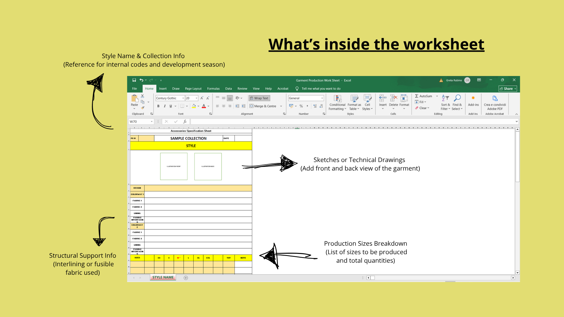 Foglio di lavoro per la produzione | Fashion Production Worksheet