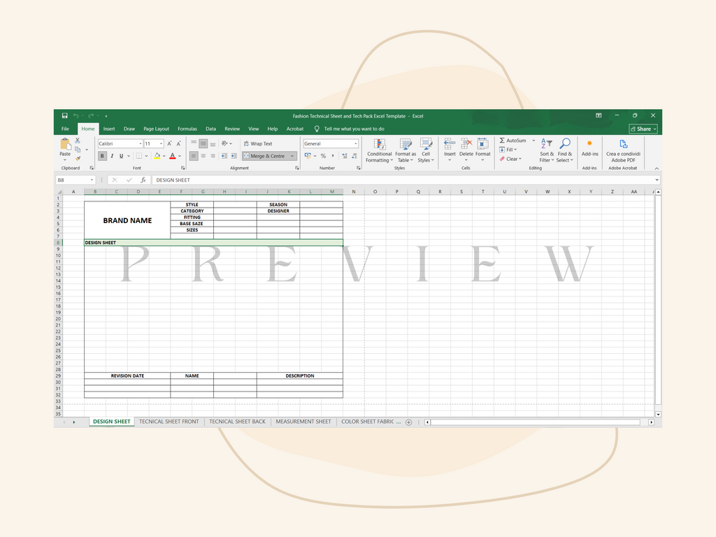 Modello Excel per scheda tecnica | Technical Sheet Template Excel