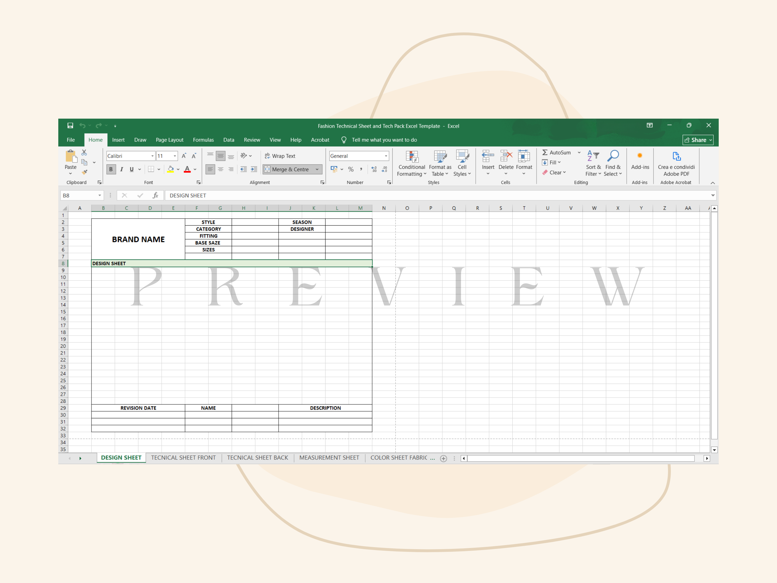 Modello Excel per scheda tecnica | Technical Sheet Template Excel